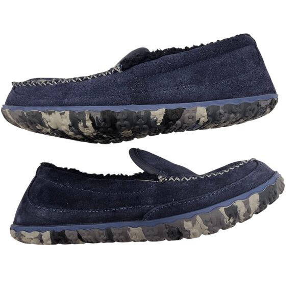 LL Bean Men\'s Mountain Slippers Carbon Navy Suede Fleece-Lined Size 10 main image 5